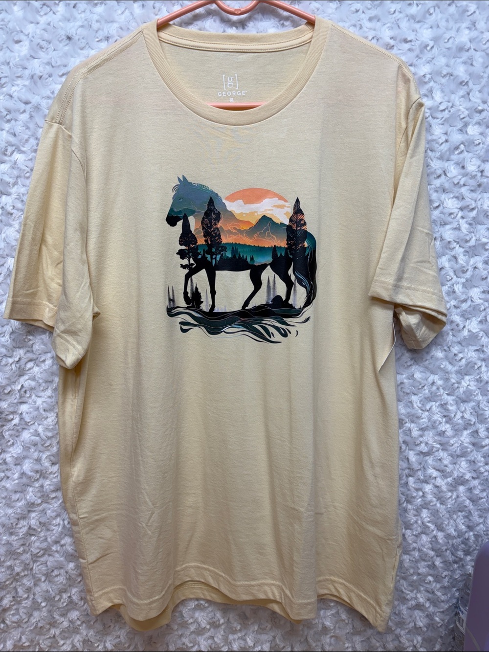 George 2x unisex Men's Cream Scenic Horse Graphic Short Sleeve Tee